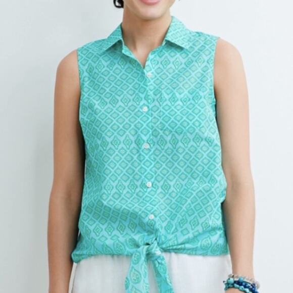 J Jill Sleeveless Tie Waist Button Down Cotton Top Small - Picture 2 of 8